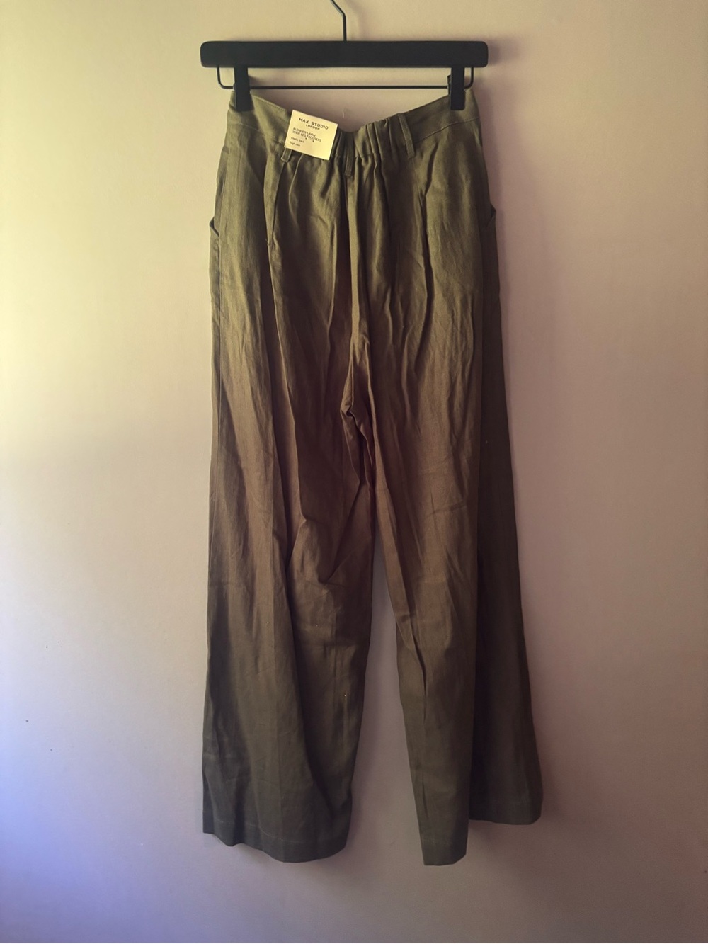 Max Studio Olive Green Linen Blend Wide Leg Trousers NWT - Picture 3 of 5
